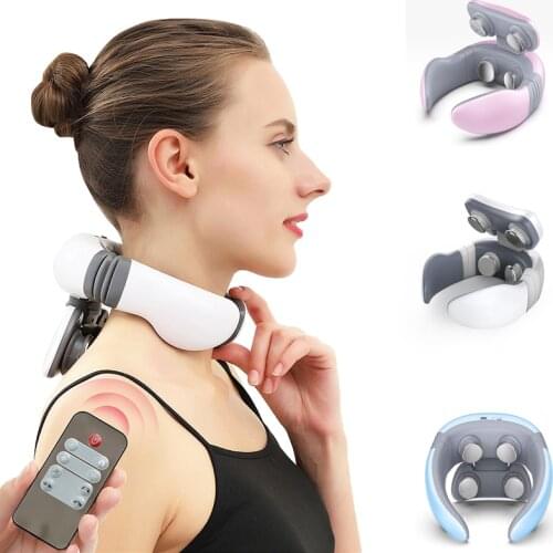 Smart 4D Magnetic Pulse Heated Electric Shoulder Neck Massager Fatigue Pain Relief Cervical Massage With Remote Control