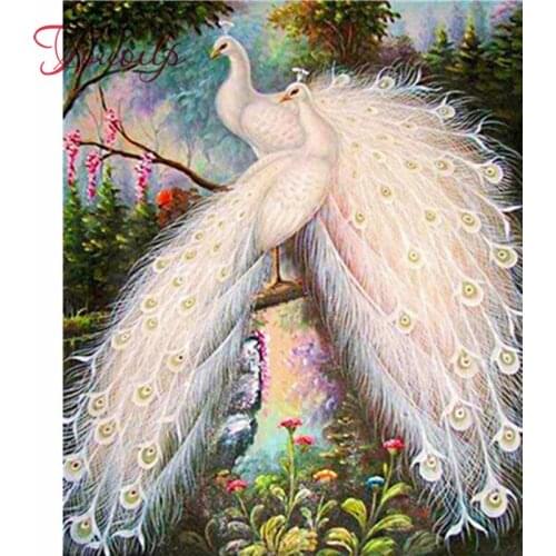 Rond diamant broderie motif point de croix blanc paon diamant peinture bricolage mosaïque couture cadeau décor à la maison