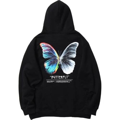Oversized Women Hip Hop Sweatshirt Hoodie Color Butterfly Streetwear Harajuku Pullover Hoodie Fleece Winter Autumn Black Hoodie