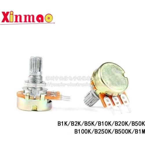 5pcs WH148 B1K B2K B5K B10K B20K B50K B100K B500K 3Pin 15mm Shaft Amplifier Dual Stereo Potentiometer 1K 2K 5K 10K 50K 100K 500K