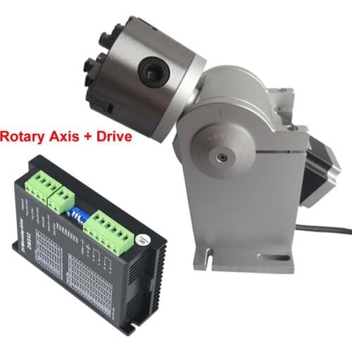 3 Claws Rotary Axis 80mm Chuck 3 Jaws 4th Axis DM542 Drive For 20W 30W 50W Fiber Laser Nameplate Metal Marking Engraving Machine