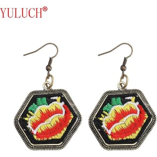 YULUCH 2018 Vintage Bronze Jewelry National Style Zinc Alloy Inlay Embroidery Devils Lips Pendant for Fashion Womens Earrings