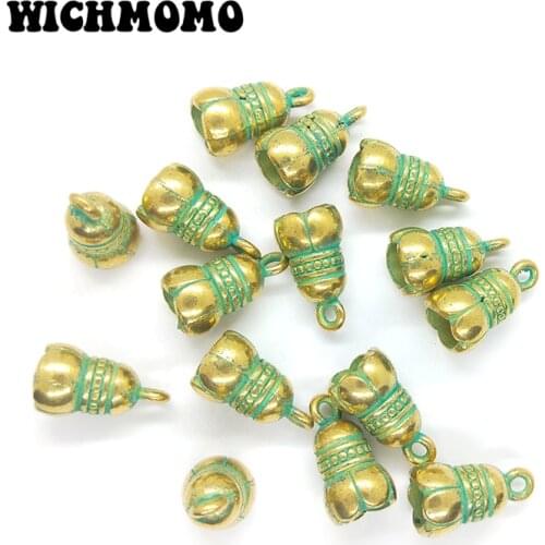 15pcs/bag 18MM Retro Patina Plated Zinc Alloy Green Bell Shape BeadsTassels End Cap Flowers Charms Pendants For DIY Accessories