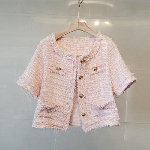 New Arrival Runway Womens French Luxury All-Match Casual Short Sleeve Thin Tweed Jacket Coat Elegant Outerwear