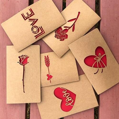 1Pc Hollow Greeting Card Retro Kraft Paper Love Heart Laser Greeting Cards Thanksgiving MotherS Day Card Party Wedding Postcard