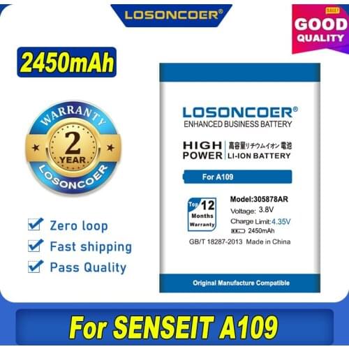 100% Original LOSONCOER 2450mAh 305878AR Battery For SENSEIT A109