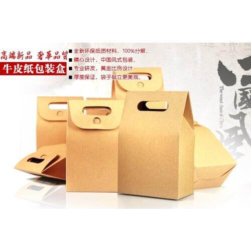 150Pcs/Lot 10.5*15+6cm Bottom Kraft Paper Handle PE Boxes Stand Up Bags Accordion Pocket For Snack Food Storage Doypack Pouches