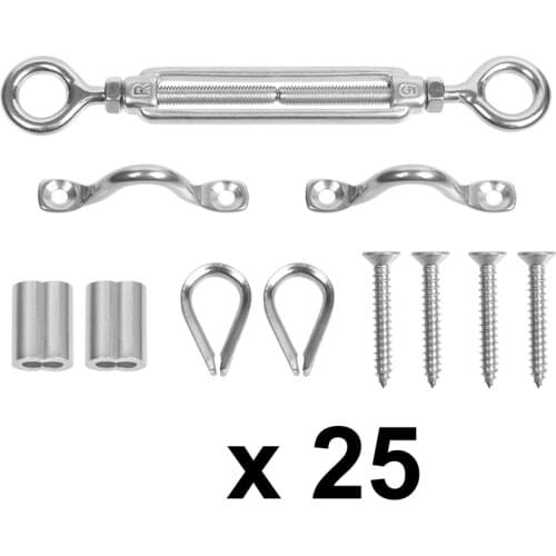 25 Pack Heavy Duty Stainless Steel Cable Railing Kits for Wood Posts, DIY Balustrade Kit with Jaw Swage Fork Turnbuckle