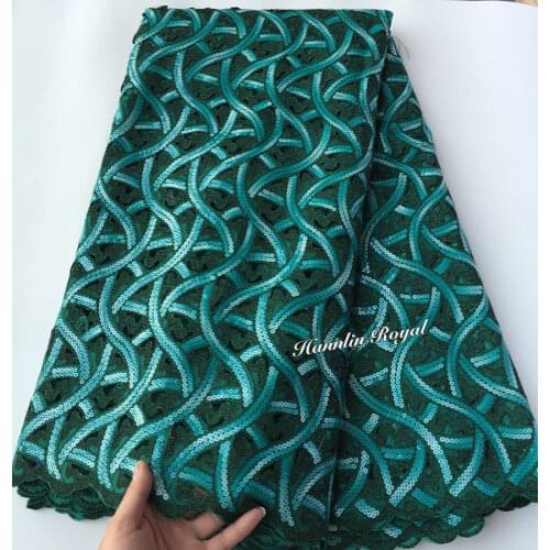 5 Yards teal Handcut organza lace African lace fabric with allover cutout holes lots of sequins