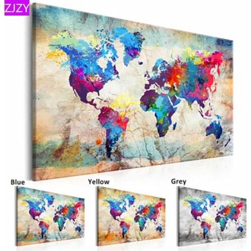 5D DIY Diamond Painting Handicraft Cross Stitch Color "World Map"Full Round Diamond Embroidery Pictures Home Decoration