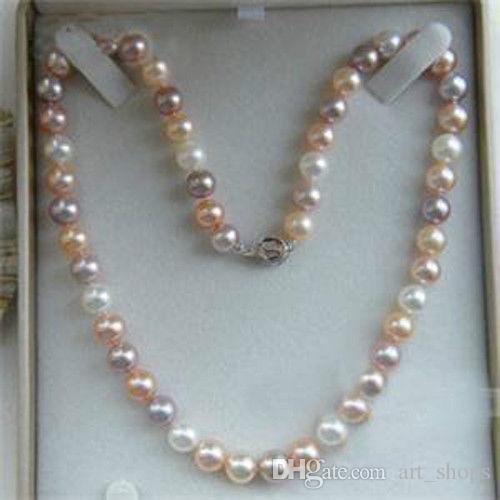 7-8mm Genuine Natural Multicolor Akoya Cultured Pearl Necklace 18"