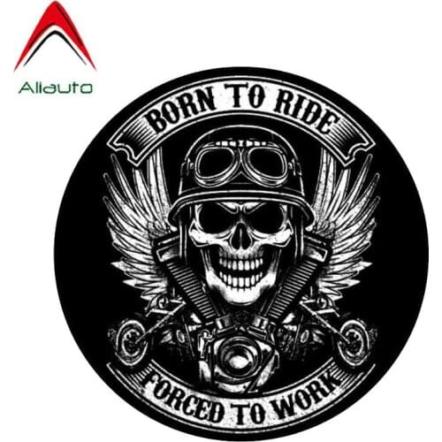 Aliauto Born To Ride Skull Car Sticker Funny Cover Scratches Decal Automobile Motorcycles Decoration Accessories PVC,12cm*12cm