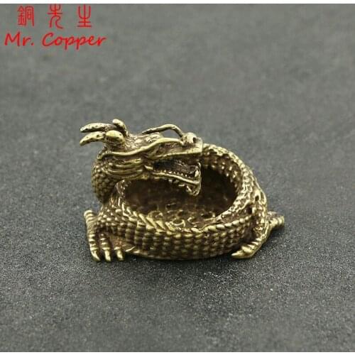 Antique Copper Chinese Feng Shui Ornaments Retro Brass Dragon Mini Ashtray for Living Room Office Desk Decorations Crafts Gifts