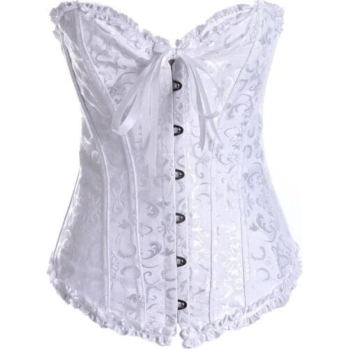 White Corsets Top for Wedding Sexy Womens Plus Size Corsets and Bustiers Overbust Gothic Strapless Brocade Corselet Clothing