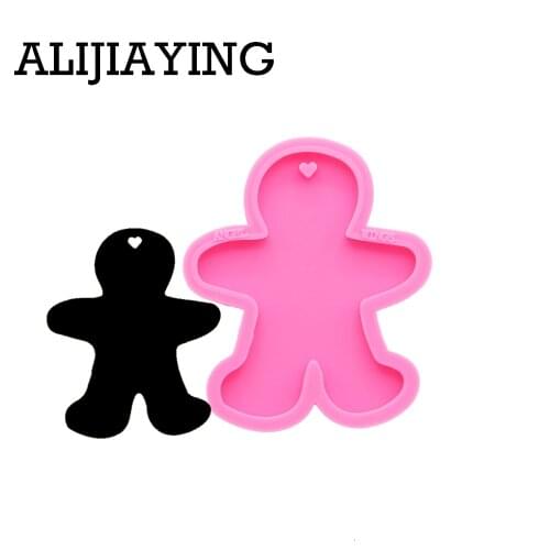 DY0187 Glitter Christmas gingerbread man silicone mold DIY keychain parts molds craft keyring pendant jewelry keychains mould