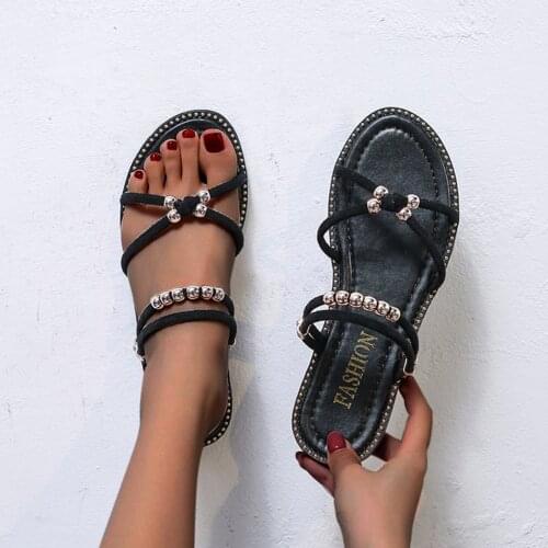 Sandals Women Summer 2021 Sandals Two Womens Sandals Beaded Large Size Womens Slipper Vintage Beach Outdoor Shoes