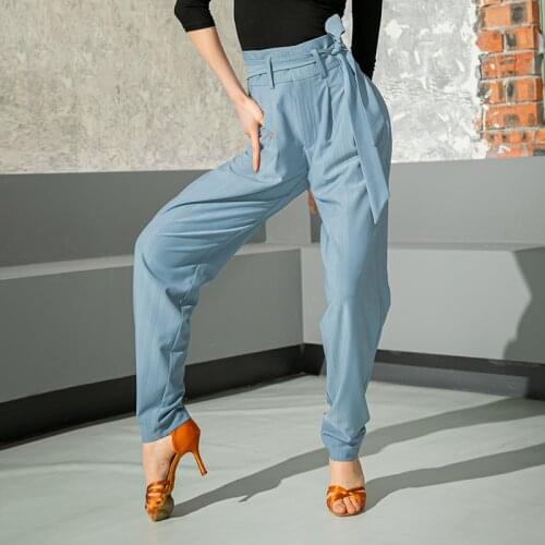 2021 Latin Dance Pants Adult Women Dance Clothes Cha Cha Samba Rumba Ballroom Practice Wear New High Waist Latin Trousers BL5824