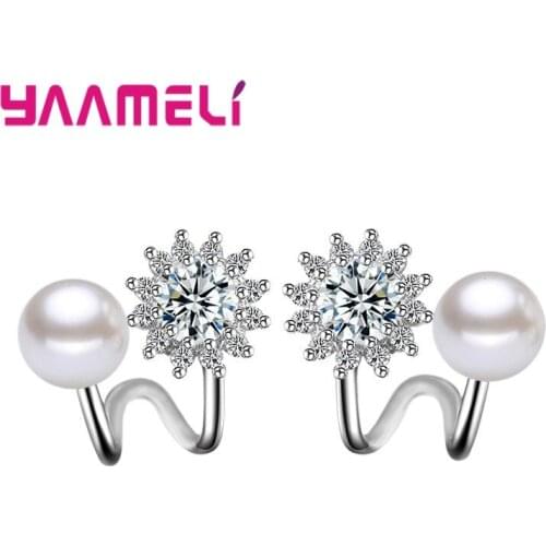 Boutique 925 Sterling Silver Stud Earrings Shinning Zircon Pearl Luxury Stud Earrings For Women Brincos Pendientes Bijoux