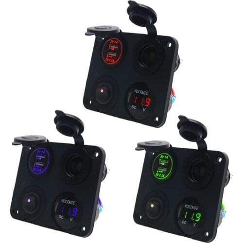 Car yacht modified four-hole panel with dual USB car charger cigarette lighter plus female seat plus voltmeter switch new dfdf
