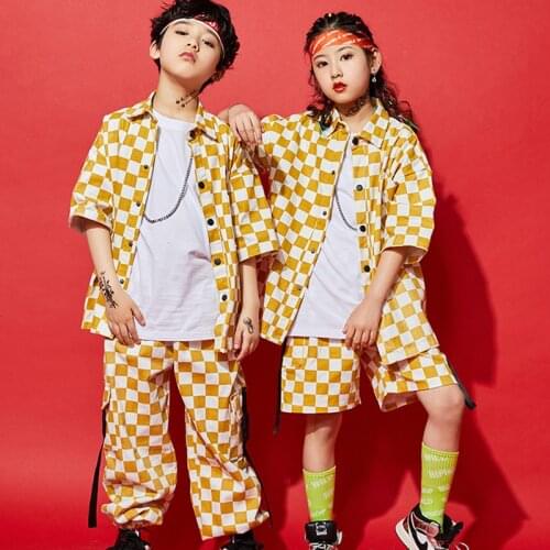 Kids Hip Hop Dance Clothes Loose Yellow Shirts Pant Street Suit Sport Clothing Girl Performance Children Stage Outfits BL4001