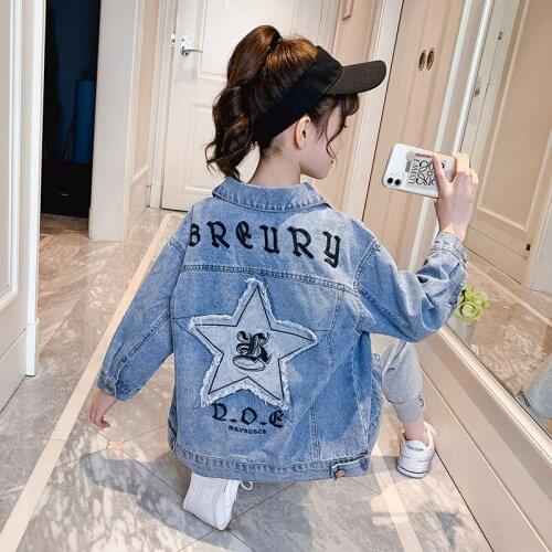Teen Girls Jeans Jacket 2021 Fashion Spring Girl Cotton Autumn Streetwear Denim Coat Loose Vintage Teens Outwear Tops 4 6 8 10 Y