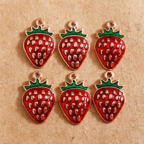 10pcs 10*16mm Enamel Strawberry Charms for Jewelry Making Fashion Earring Pendants Bracelets Necklace Charms DIY Findings