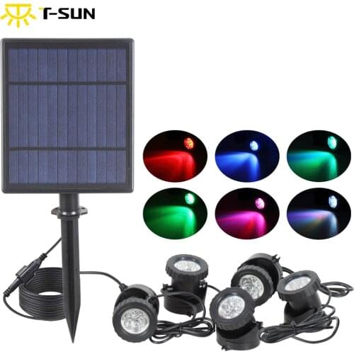 T-SUNRISE 5W Solar Panel Waterside landscape RGB LED Lights Waterproof IP68 Outdoor 5 Lamps Spot Light for Garden/pond/road