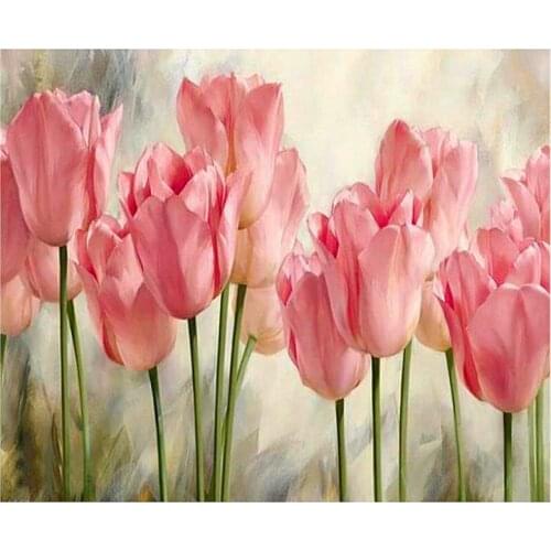 Full Square / Round Drill 5D DIY Diamond Painting "Pink Tulip Flower" 3D Embroidery Cross Stitch Mosaic Rhinestone Home Decor Gi