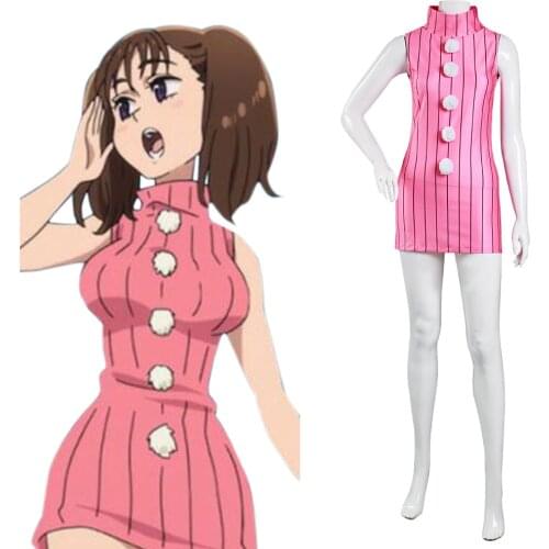 The Seven Deadly Sins Diane Cosplay Costume Women Sleeveless Dress Pink Suit Halloween Carnival Clothes