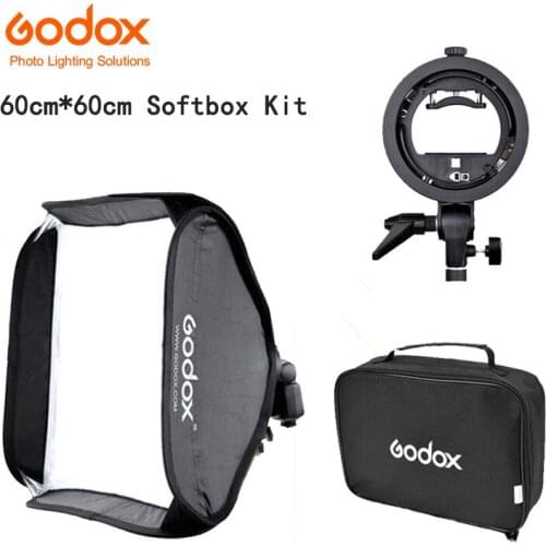 Godox S-Type Flash Bracket Bowens Mount Holder with 60x60cm Folding Softbox For speedlite