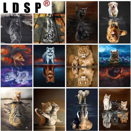 LDSP Animals Reflection Pictures Canva Poster Cat Elephant Wall Art Print Nursery Painting Nordic Kid Bedroom Home Decor Picture