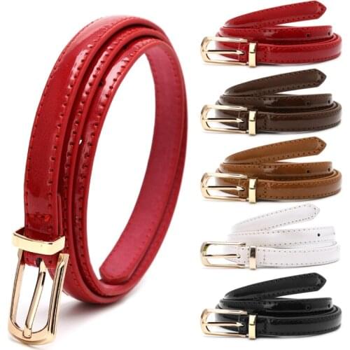 Hot! Lady Candy Color Thin Belt Alloy Buckle Faux Leather Waist Chain Strap Waistband Black/Red/White/Camel/Coffee