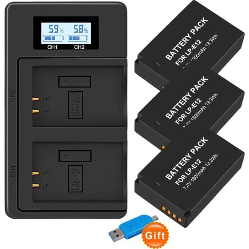 1800mAh LP-E12 LP E12 LPE12 Li-ion Battery for Canon EOS M50, EOS M100,100D Kiss X7 Rebel SL1 Camera