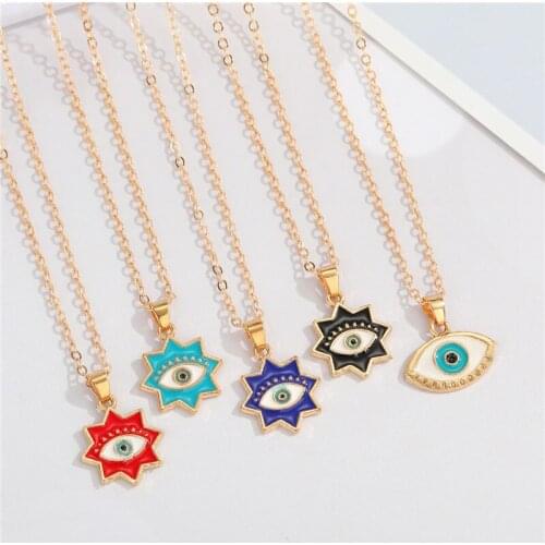 1Pcs Metal Sun Evil Eye Necklace For Women Gift Jewelry Bohemian Vintage Turkey Blue Eye Geometric Pendant Clavicle Chain Choker