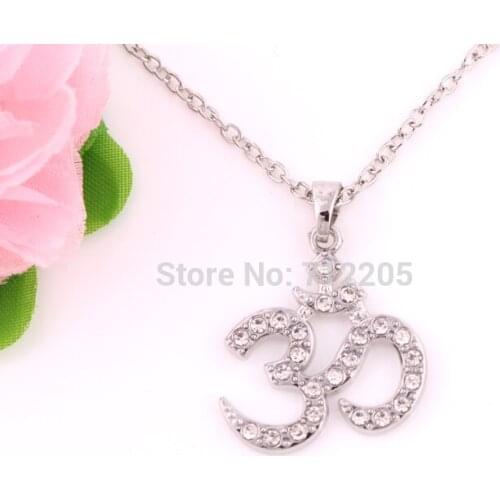 Fashion rhodium plated Yoga Meditation Yogi OHM Asana Large Om AUM Pendant Necklace