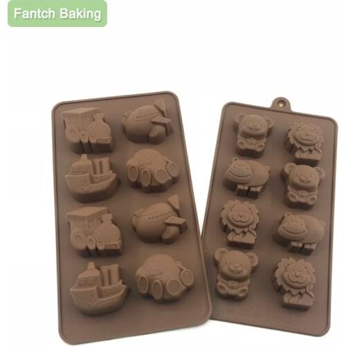 Cartoon Car Transportation Kitchen Baking Mold Silicone Cake Decorating Tools Animal Fondant Lion Animal Chocolate Moulds DIY
