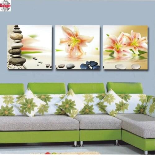 3pcs/set,DIY Diamond Painting Cross Stitch kits Decoration lily flower stone water Full Rhinestone Mosaic 5D Diamond Embroidery