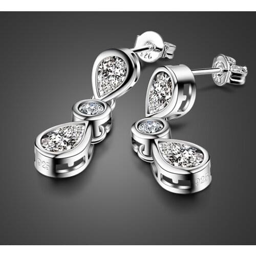 Fashion New Woman 100% 925 Sterling Silver Stud Earrings Simple luxury Zircon Drop Earrings Tremella Nail Jewelry Charm bijoux