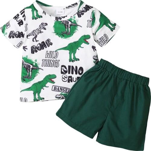0-4Y Boys Clothing Set Summer Toddler Kids Baby Clothes Dinosaur Printed Short Sleeve Tops Casual Shorts Outfits 2Pcs