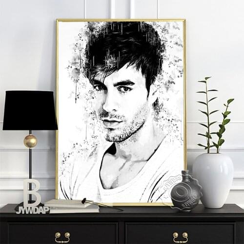 Enrique Iglesias Spanish Pop Singer Poster, Black White Handsome Men Portrait Art Prints, Nordic Simple Style Home Wall Decor