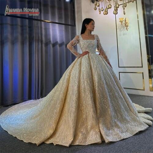 Long sleeves beading wedding dresses pearls dress for brides 2021