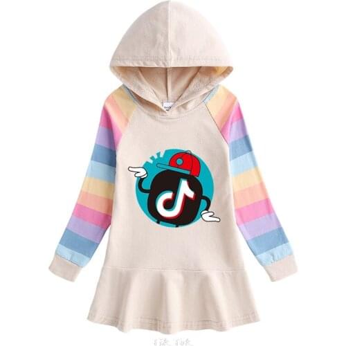 Tik Tok Spring Autumn prncess Girls Hooded Dress Cartoon Baby Cotton Long Sleeve Casual Dress