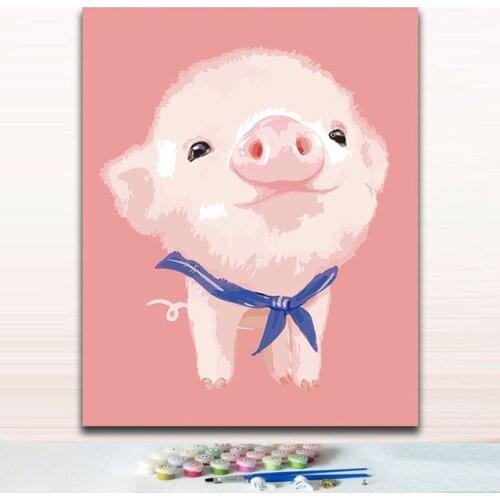 Diy coloring by numbers cut animals pigs pictures paintings colors paints with kits for hoom room wall decor framed