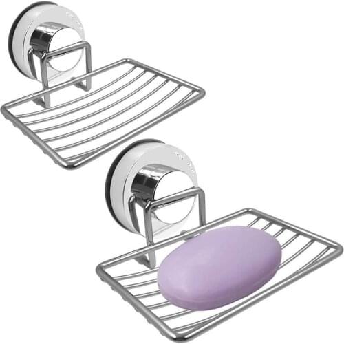 Kitchen Bathroom Soap Dish Tray Water Draining Holder Suction Cup Rack Shelf