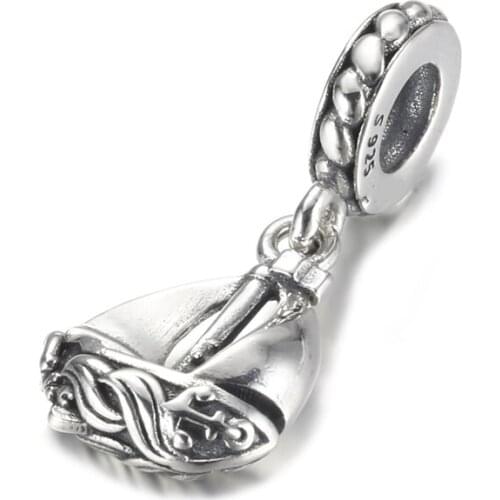 Authentic S925 Silver Bead Sail Boat Pendant Dangle Charm for Women Bracelet Bangle DIY Jewelry