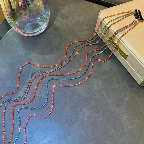 Origin Summer Exaggerated Multicolor Long Tassel Rhinestone Hair Band for Women Bling Bling Chain Party Hair Accessories