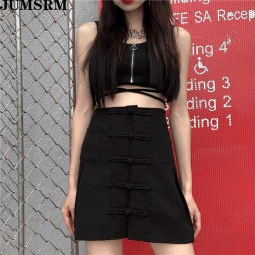 Retro Harajuku Casual A-Line Women Skirt Korean High Waist Kawaii Mini Skirts Summer Vintage Cute Button Pockets Skirts Female