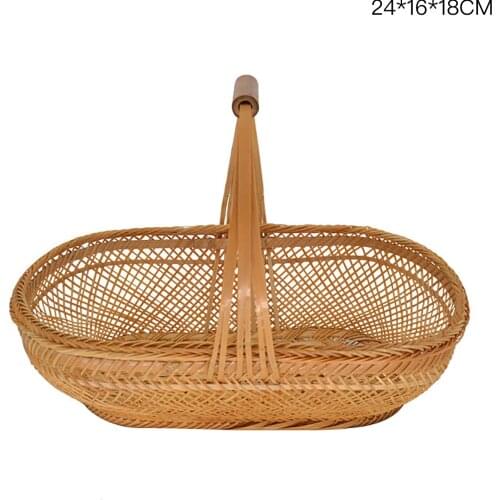 Rattan Handmade Bamboo Food Storage Picnic Basket Fruit Vegetable Tray Decor Home Plant Garden Flower Vintage Woven
