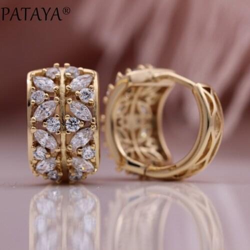 PATAYA New Horse Eye White Natural Zircon Circle Dangle Earrings Women Fashion Jewelry 585 Rose Gold Luxury Cute Hollow Earrings