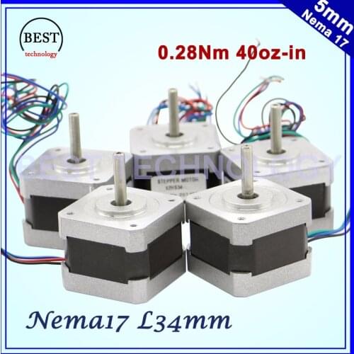 Free shipping! 5 pcs NEMA 17 cnc stepper motor 42 34mm 0.4A 0.28N.m 1.8deg 40Oz-in stepping motor for 3D printer